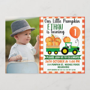 Invitation Notre petit traceur Citrouille 1er anniversaire In