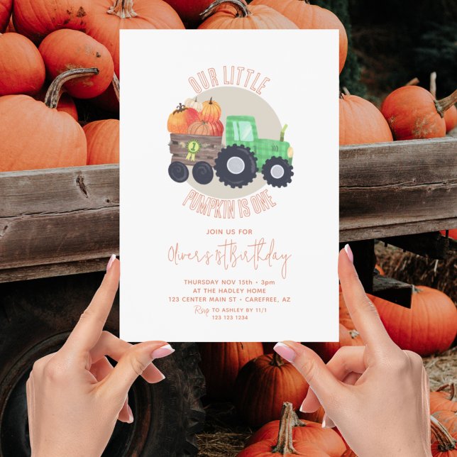 Invitation Notre petit tracteur Citrouille 1er anniversaire (Créateur téléchargé)