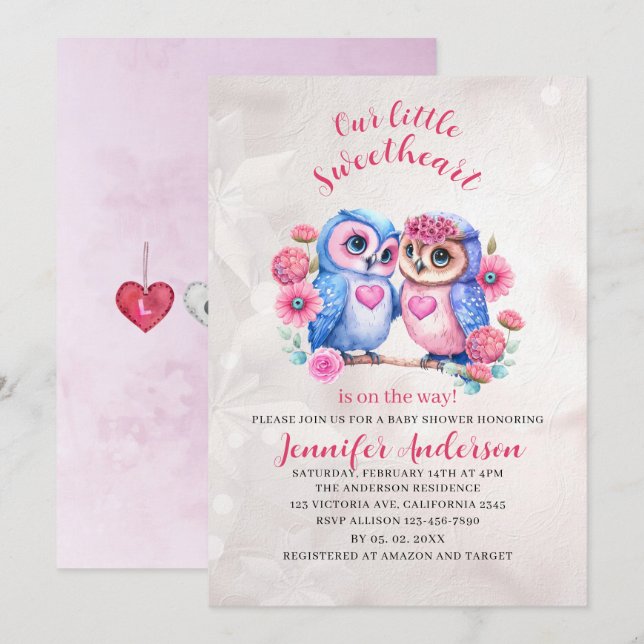 Invitation Notre petite amoureuse est en chemin baby shower (Devant / Derrière)
