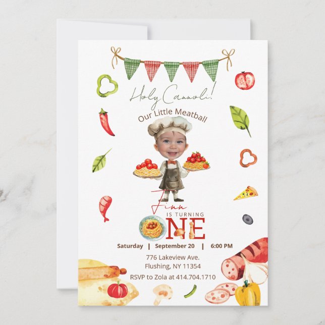 Invitation Notre petite boule de viande 1er anniversaire Phot (Devant)