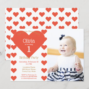 Invitation Notre petite chérie cœurs rouges fête d'anniversai