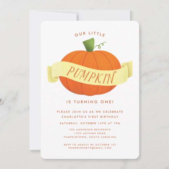 Invitation Notre Petite Citrouille 1ère fête d'anniversaire (Devant)