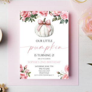 Invitation Notre Petite Citrouille Bow rose Floral fête d'ann