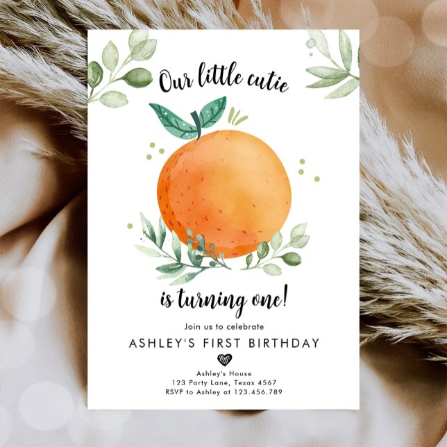Invitation Notre Petite Cutie Clementine Orange Premier Anniv (Créateur téléchargé)