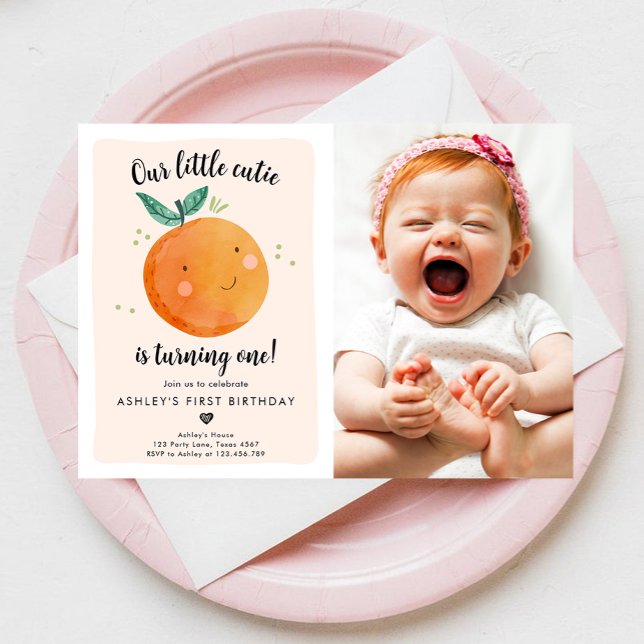 Invitation Notre Petite Cutie Clementine Orange Premier Anniv (Créateur téléchargé)