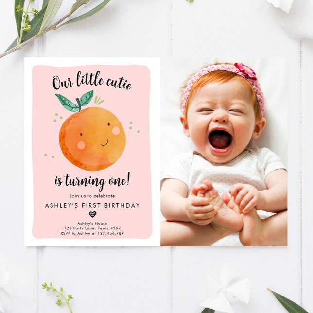 Invitation Notre Petite Cutie Clementine Orange Premier Anniv (Créateur téléchargé)