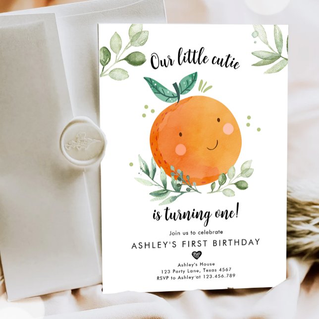 Invitation Notre Petite Cutie Clementine Orange Premier Anniv (Créateur téléchargé)
