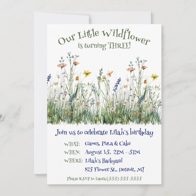 Invitation Notre Petite fête d'anniversaire Fleur sauvage (Devant)