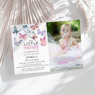 Invitation Notre petite fête d'anniversaire photo Papillon