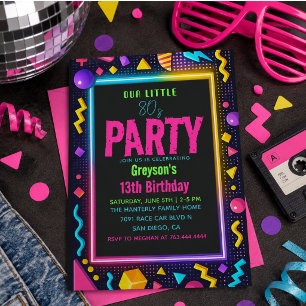 Invitation notre petite fête d'anniversaire Rétro Néon 80