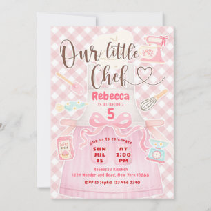 Invitation Notre Petite Fille Chef Rose Gingham Fête de Naiss
