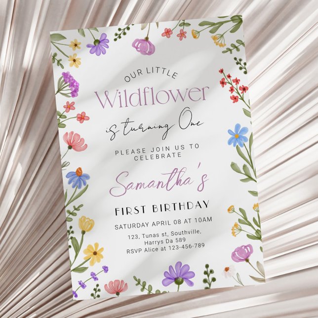 Invitation Notre petite fille Fleur sauvage 1er anniversaire (Créateur téléchargé)