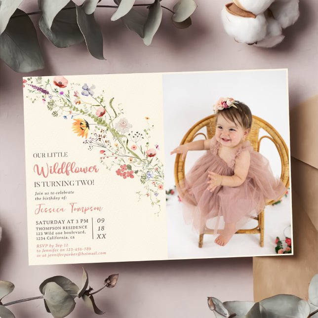 Invitation Notre Petite Fleur sauvage Baby Girl 2e fête d'ann (Créateur téléchargé)