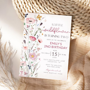 Invitation Notre Petite Fleur sauvage Baby Girl 2e fête d'ann