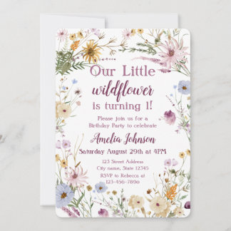 Invitation Notre petite fleur sauvage fête son 1er anniversai