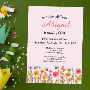 Invitation Notre petite fleur sauvage Floral Bee 1er annivers