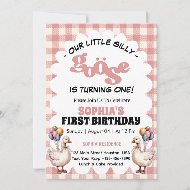 Invitation Notre petite oie bête 1ère fête d'anniversaire (Devant)