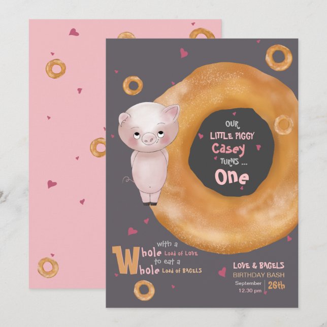 Invitation "NOTRE PETITE PIGGIE" | "Amour & Bagels" (Devant / Derrière)