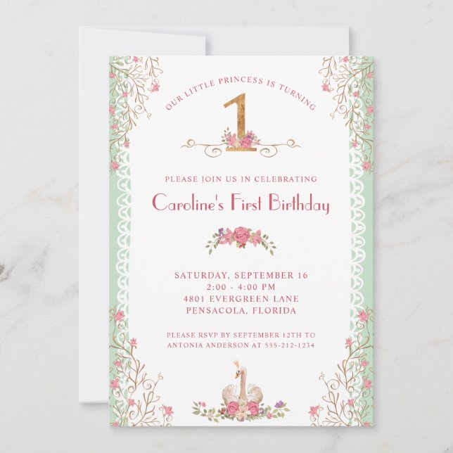 Invitation Notre petite princesse Premier Anniversaire (Devant)