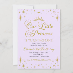 Invitation Notre petite princesse Royal Gold et lilas Anniver