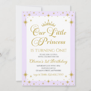 Invitation Notre petite princesse royale anniversaire or et b
