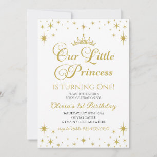 Invitation Notre petite princesse royale anniversaire or et b