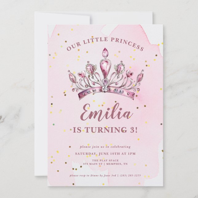Invitation Notre Petite Princesse Tiara Anniversaire (Devant)