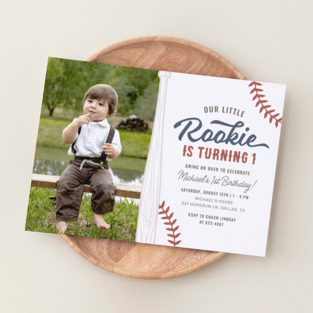 Invitation Notre petite Rookie Baseball 1er Anniversaire Phot (Créateur téléchargé)