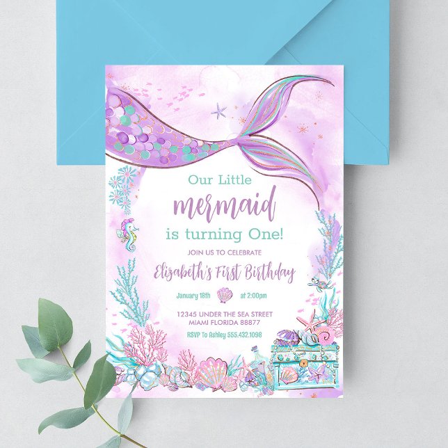 Invitation Notre Petite Sirène Purple Anniversaire Turquoise (Créateur téléchargé)