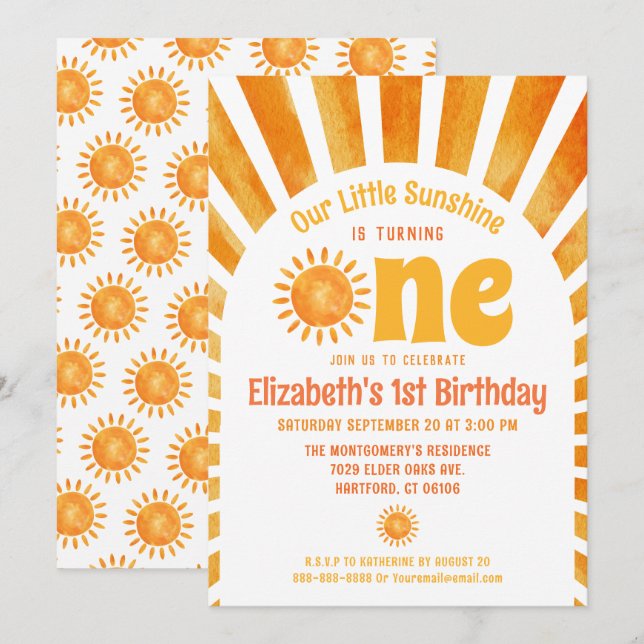 Invitation Notre petite Sunshine Baby's First Birthday Party (Devant / Derrière)
