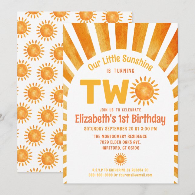 Invitation Notre petite Sunshine Boho Baby's 2nd Birthday Par (Devant / Derrière)