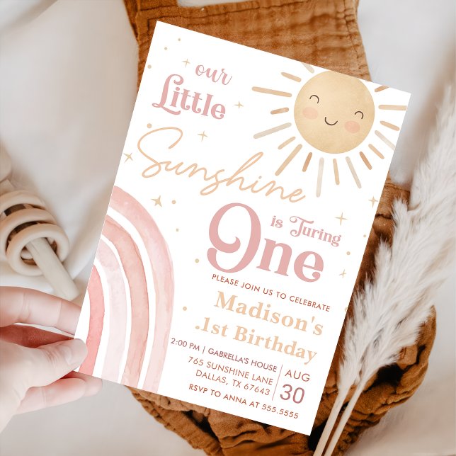 Invitation Notre petite Sunshine Rainbow Girl 1er anniversair (Créateur téléchargé)