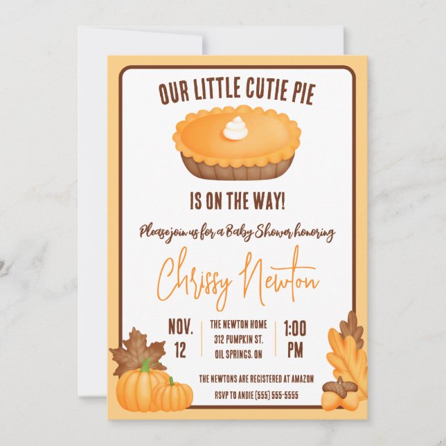 Invitation Notre petite tarte à la croûte, Baby shower à la C (Devant)
