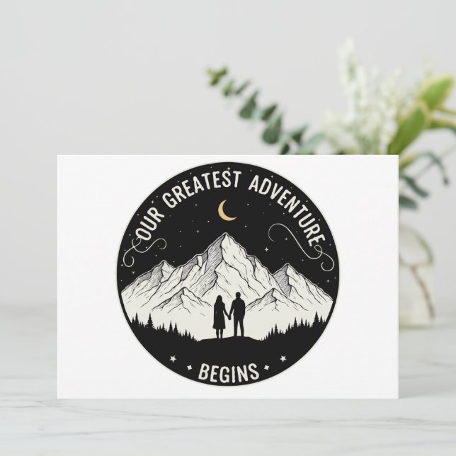 Invitation Notre plus grande aventure commence | Rustic Mount (Debout devant)