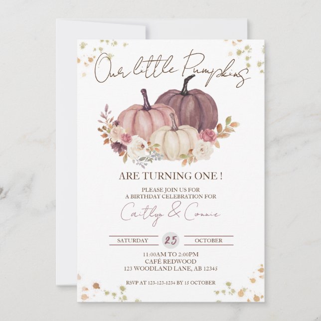 Invitation Notre Premier Anniversaire Citrouille, Twin Girls  (Devant)