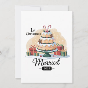 Invitation Notre Premier Noël Mariés 2025   Gâteau de Fête