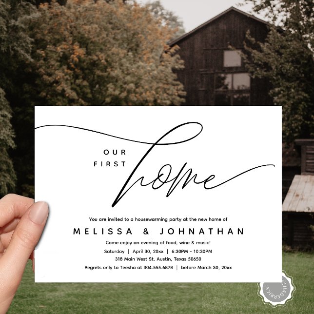 Invitation Notre Première Maison, Cosy Jovely Fête de Réchauf (Our First Home, Cozy Lovely Housewarming Party Invitation Card, PDF, Lovely Cozy Black White)