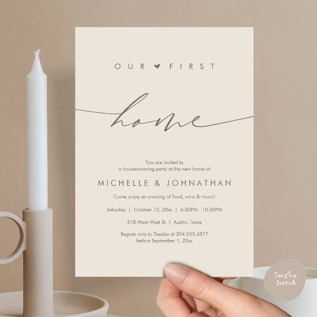Invitation Notre première maison, fête du réchauffement clima (Our first home, Housewarming party celebration Invitation Card, PDF, Dark Grey Cream)