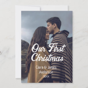 Invitation Notre première photo de couple de Noël nom blanc g
