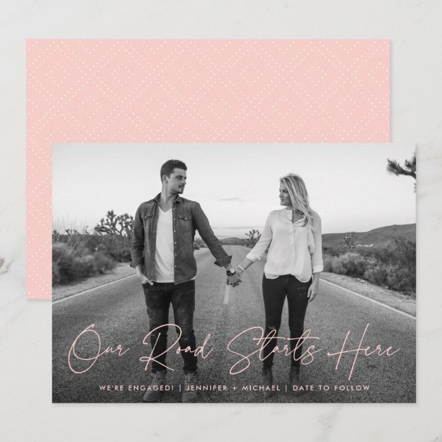 Invitation Notre route commence ici Photo Fiançailles Faire-p (Devant / Derrière)