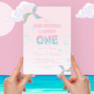 Invitation Notre sirène a 1 an, son 1er anniversaire rose