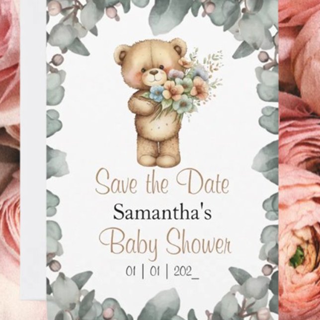 Invitation Nounours Aquarelle Date blanche (Get ready to celebrate with our Beary Cute Baby Shower Invitation! )