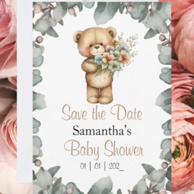 Invitation Nounours  Aquarelle Date blanche (Get ready for an unforgettable celebration with our adorable teddy bear baby shower invitation! )