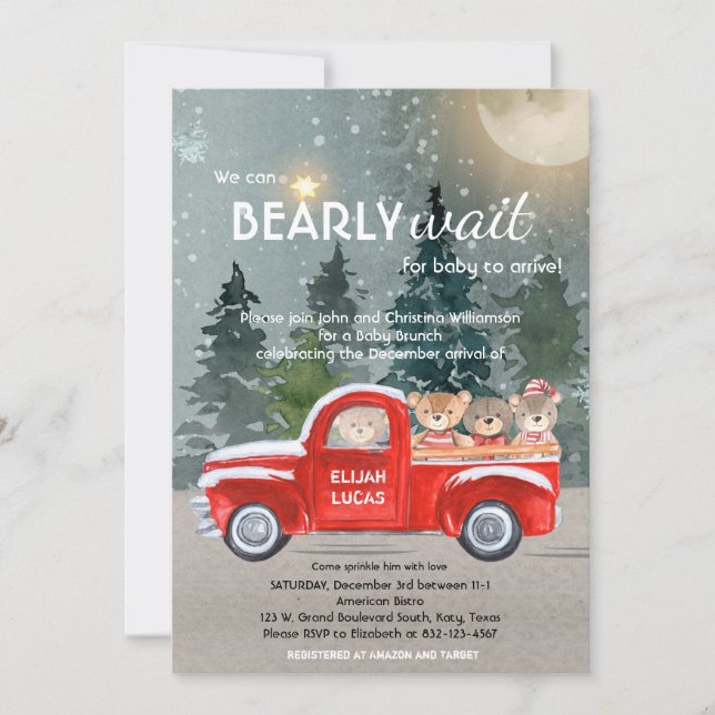 Invitation Nounours dans le Baby shower d'hiver de Camion Rou (Devant)