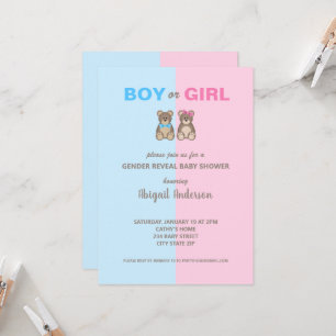 Invitation Nounours de Baby shower de révélation de genre