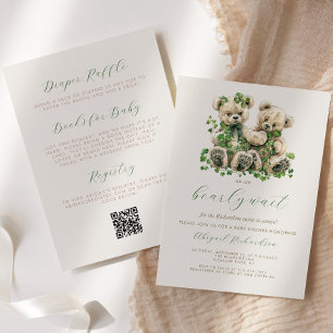Invitation Nounours Green Ivy Twins QR Code Baby shower