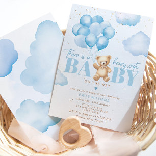Invitation Nounours mignon bébé en route ballon ours en peluc