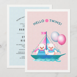 Invitation nounours Twin Girl & Boy Baby shower