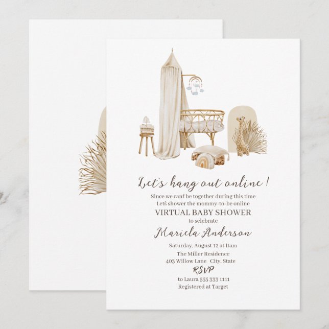 Invitation Nourrisson Boho Virtuel Neutre Genre Mobile Baby S (Devant / Derrière)