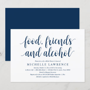 Invitation Nourriture, amis et alcool, Fête des mariées moder